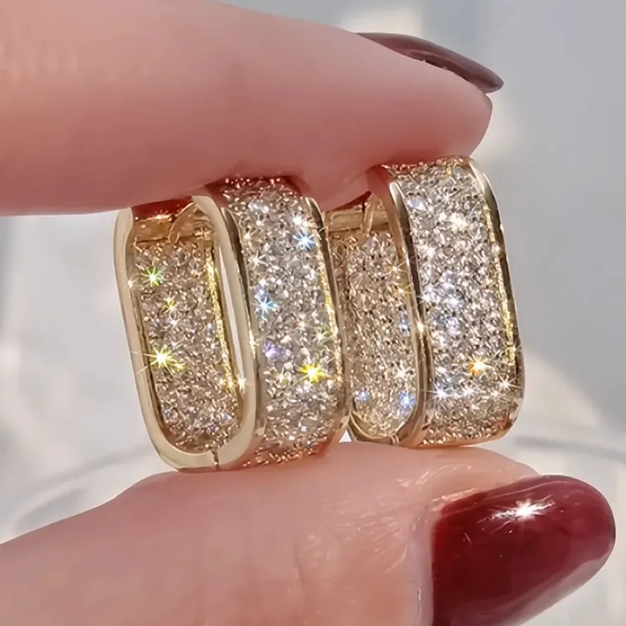 Bling Bling Cubic Zirconia Hoop Earrings for Women Luxury Gold Silver Fashion Jewelry