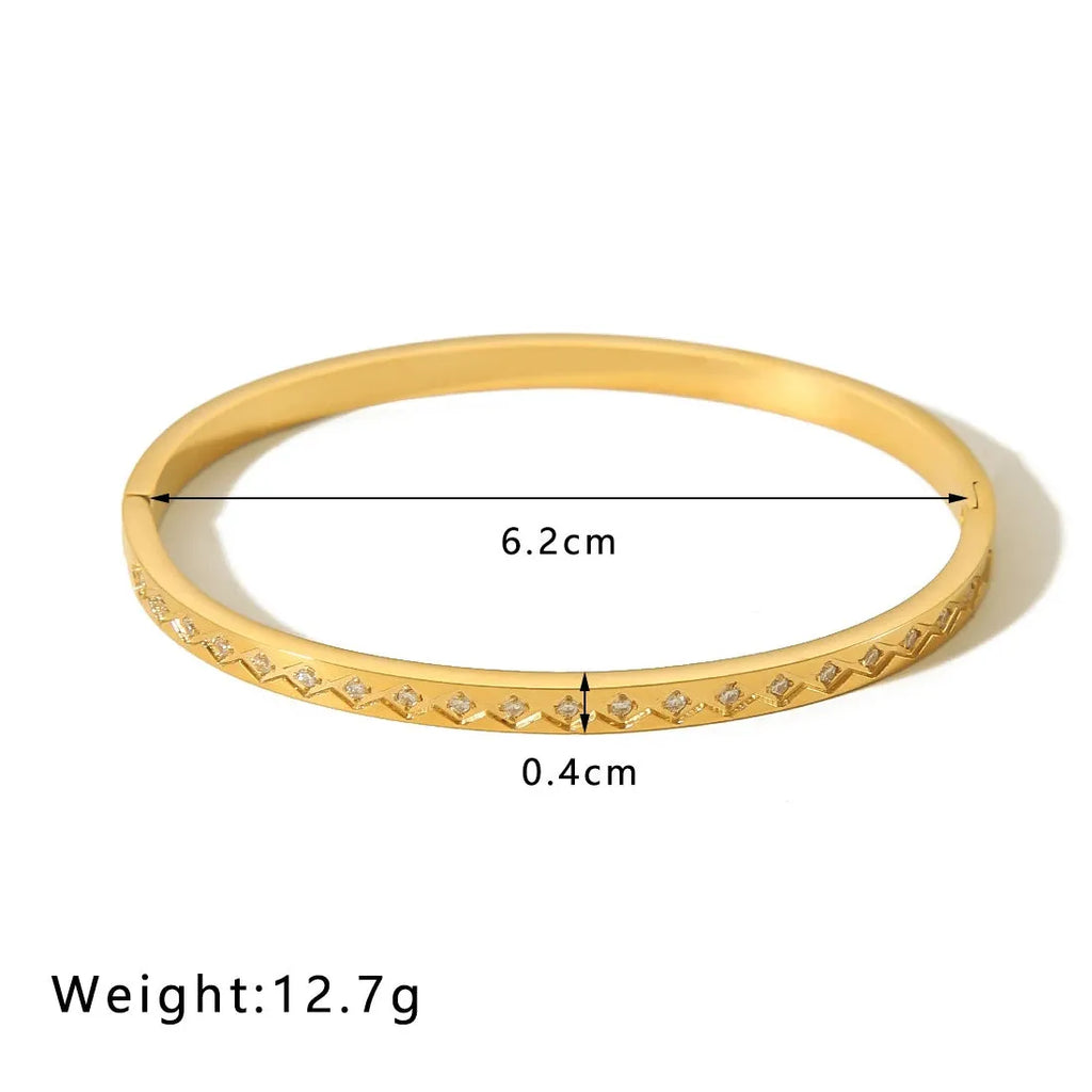 18K Gold Plated Stainless Steel Geometric Cubic Zirconia Bangle Bracelet Women