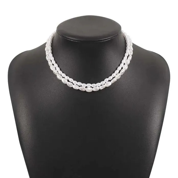 Vintage White Imitation Pearl Double Layer Elastic Choker Necklace Women Wedding Jewelry