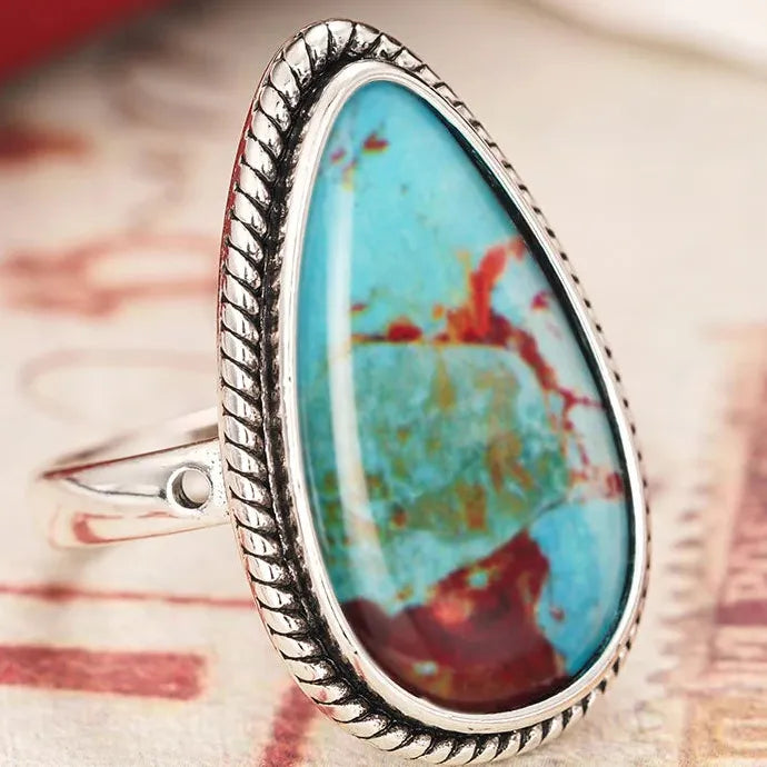 Vintage Geometric Silver Women's Ring with Artificial Gemstone for Parties & Weddings