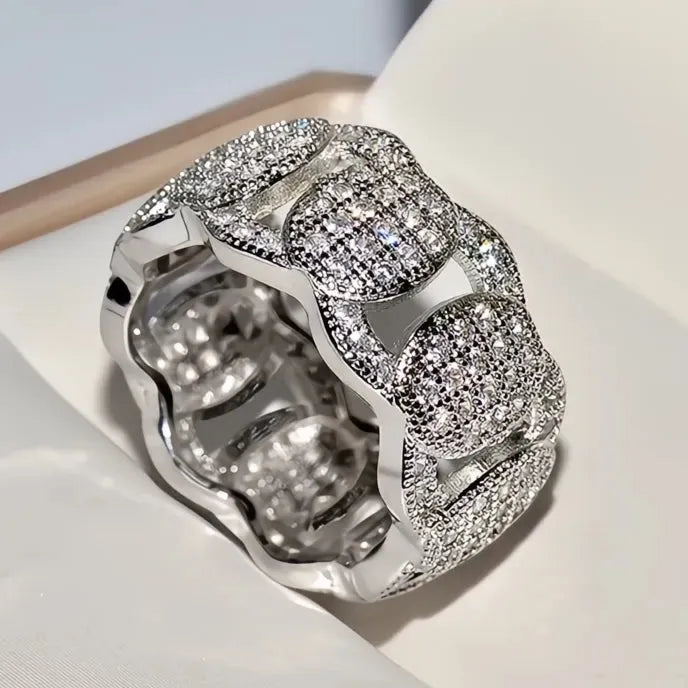 Luxury Geometric Micro Pave Cubic Zirconia Wedding Ring for Women Brass Silver Gold