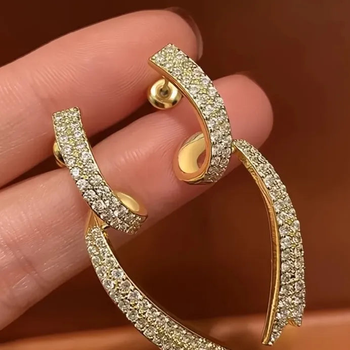 Luxury Gold Geometric Drop Earrings with Sparkling Cubic Zirconia Women