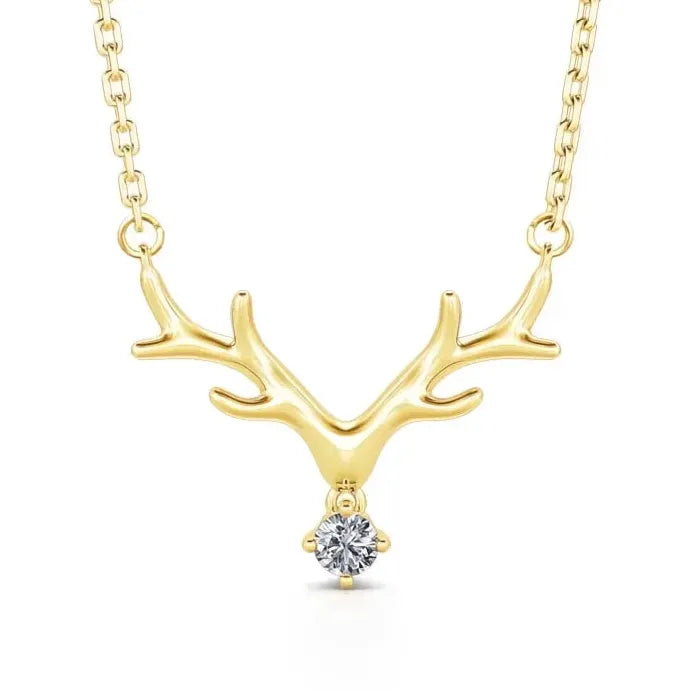 Women’s Elk Antler Pendant Necklace with Sparkling Cubic Zirconia Charm