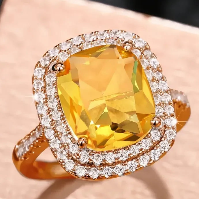 Elegant Geometric Cubic Zirconia Wedding Band Ring for Women Brass CZ Jewelry