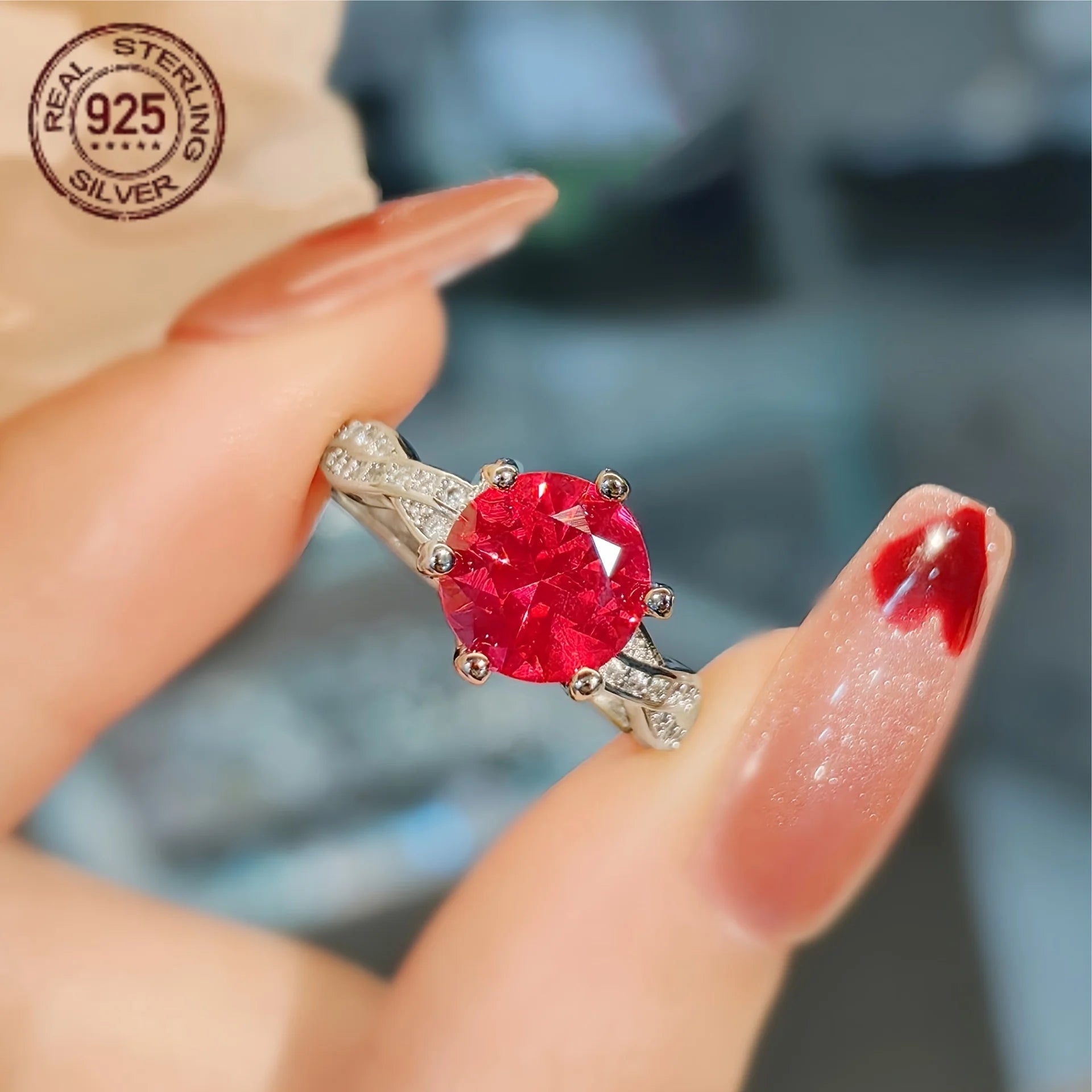 2CT Lab Ruby Round Cut Engagement Ring 925 Sterling Silver Women