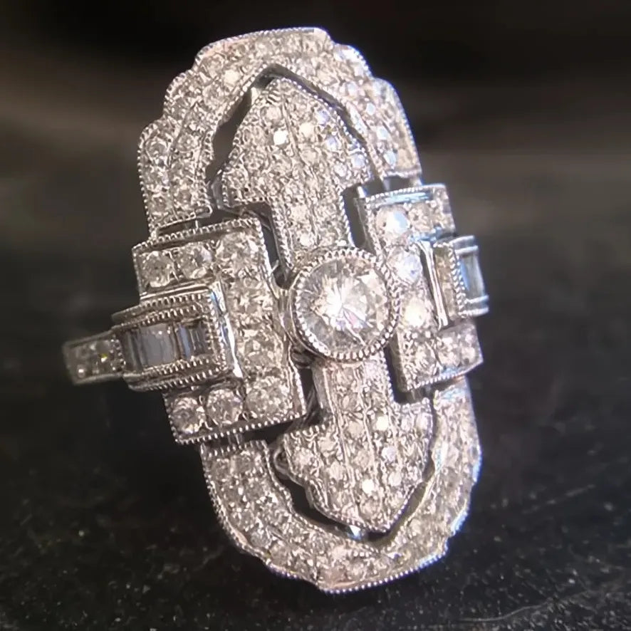 Bridal Geometric Brass Wedding Band with Full Cubic Zirconia for Women