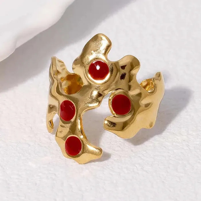 Adjustable Vintage Red Drip Oil Heart Ring for Women Stainless Steel 2025 Jewelry