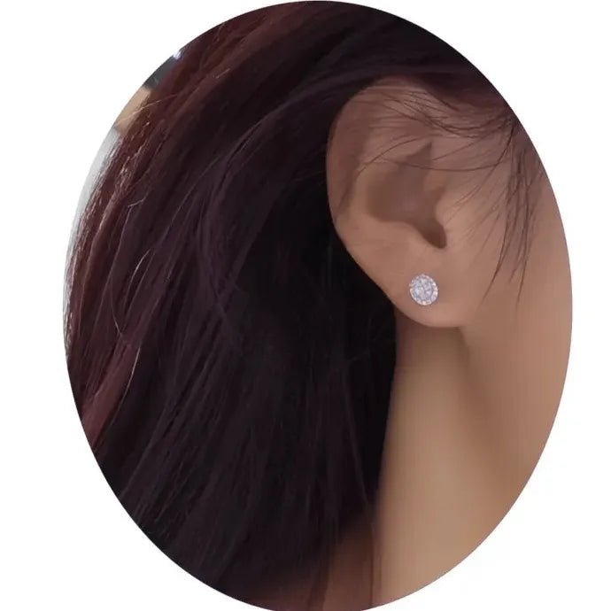 Oval Geometric Brass Stud Earrings with Cubic Zirconia for Women