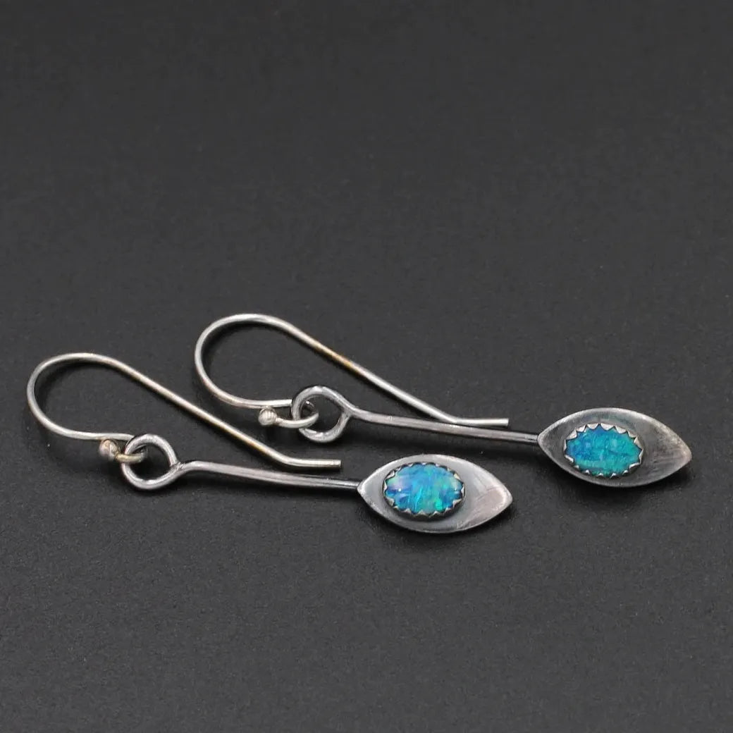 Retro Deep Blue Water Drop Earrings Zinc Alloy Metal Pendant Jewelry