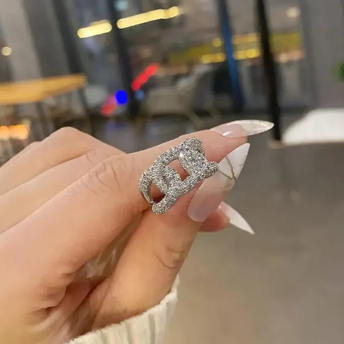 Infinity Diamond Zircon Silver Ring for Women Men Wedding Engagement Band