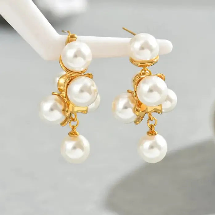 French Style Vintage Simulated Pearl Dangle Stud Earrings for Women Gift Jewelry