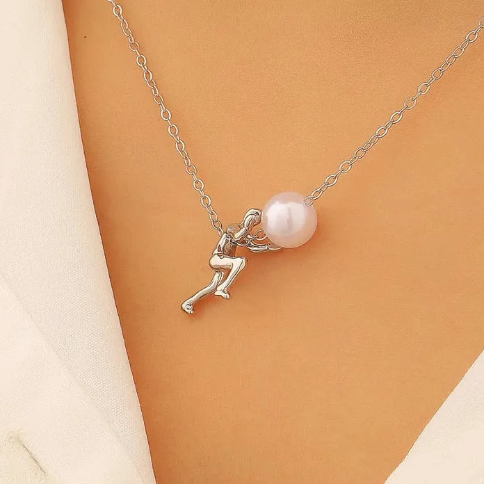 Adjustable Vintage Pearl Pendant Necklace for Women Zinc Alloy Jewelry Gift