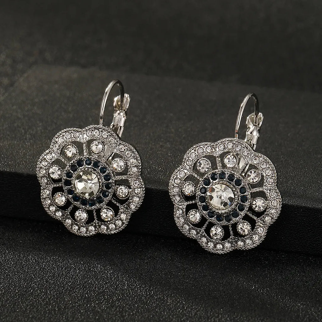 Flower Inlay Rhinestone Dangle Earrings for Women Zinc Alloy Fashion Jewelry