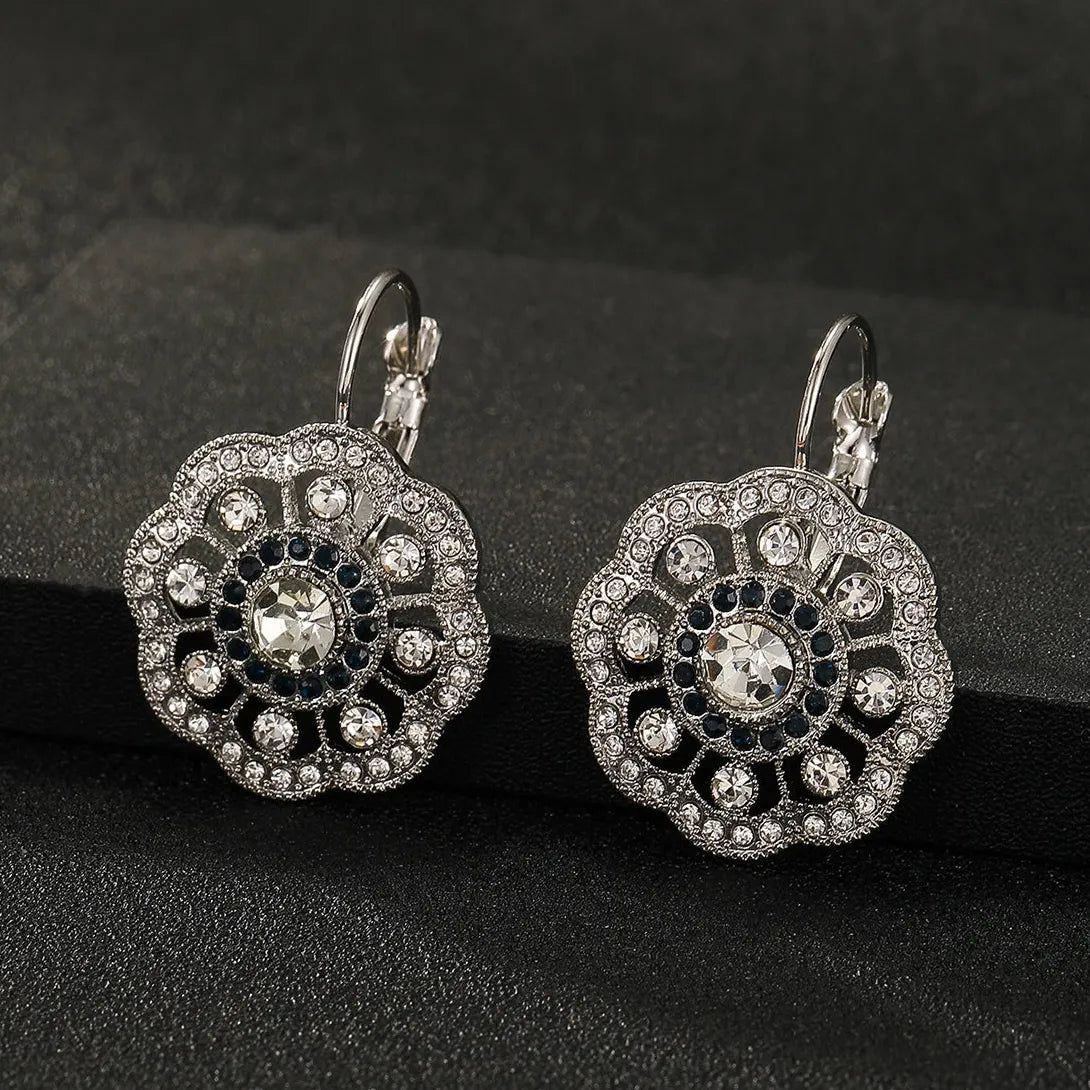 Flower Inlay Rhinestone Dangle Earrings for Women Zinc Alloy Fashion Jewelry