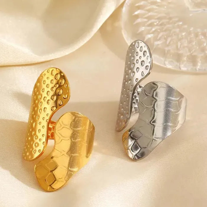 Wide Stainless Steel Geometric Ring for Women Gold Tone Jewelry Gift