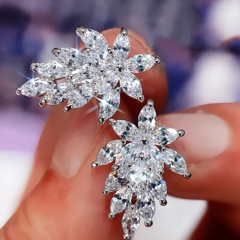 Sparkling Cubic Zirconia Stud Earrings for Women Wedding Party Fashion Jewelry Accessories