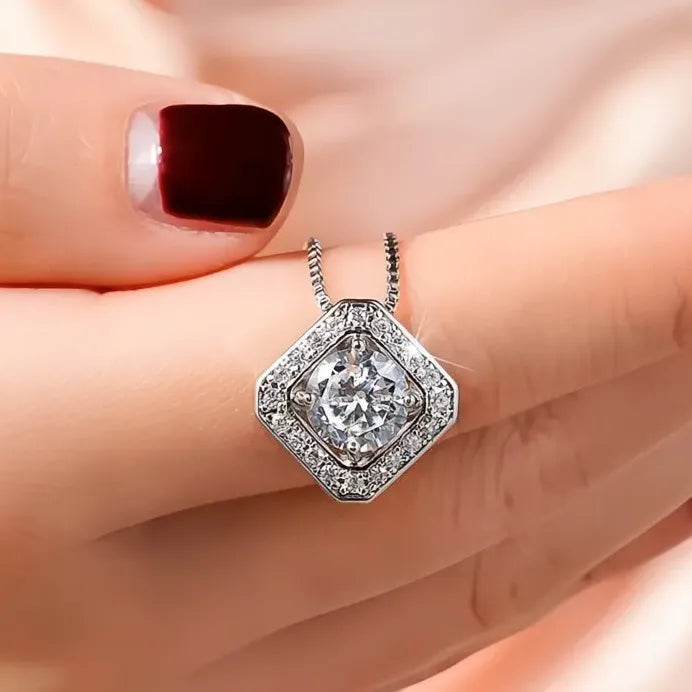 Square Cubic Zirconia Pendant Necklace for Women Wedding Anniversary Party