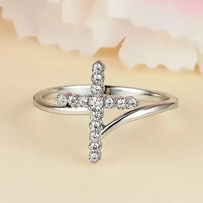 Brass Cubic Zirconia Cross Ring Wedding Party Jewelry for Women