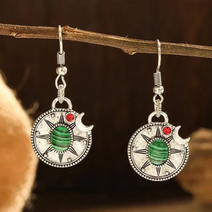 Bohemian Zinc Alloy Earrings Women Retro Circular Geometric Carved Pendant Jewelry
