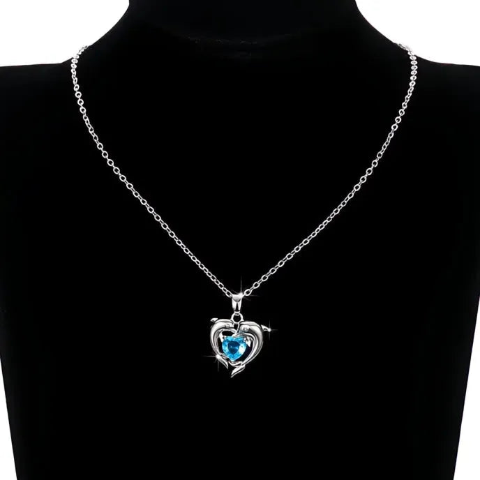 Romantic Love Dolphin Pendant Necklace for Women Copper Alloy Cubic Zirconia Jewelry Wedding Party