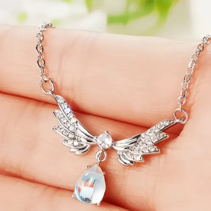 Geometric Imitation Moonstone Wing Pendant Necklace for Weddings & Parties