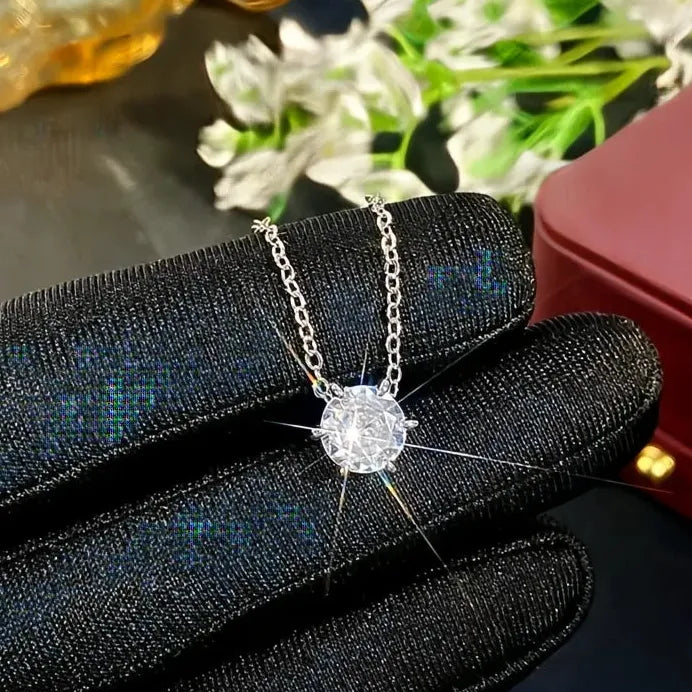 Elegant Minimalist Round Cubic Zirconia Pendant Necklace for Women Wedding