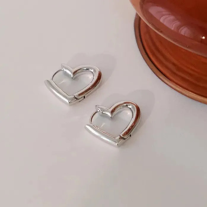 2024 Korean Women’s Heart Hoop Earrings Gold Plated Copper Jewelry Gift