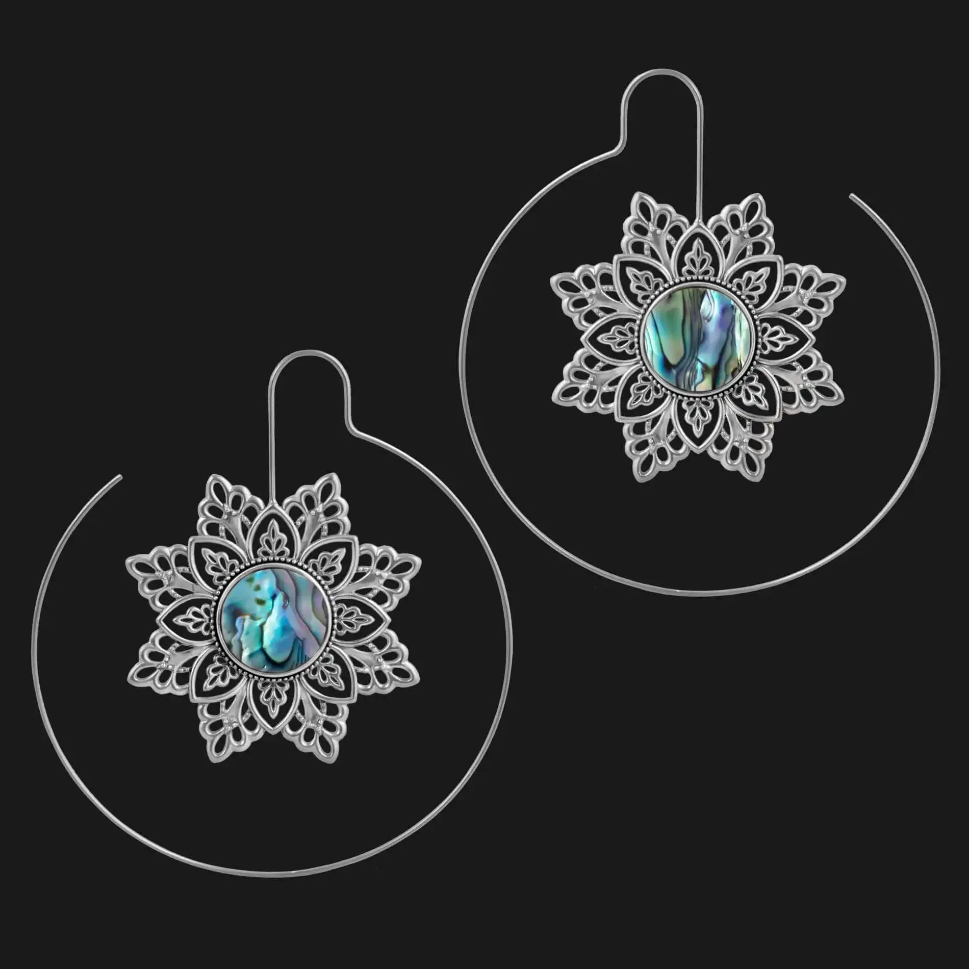 Vintage Gold Shell Round Drop Earrings Metal Carving Hollow Snowflake Jewelry