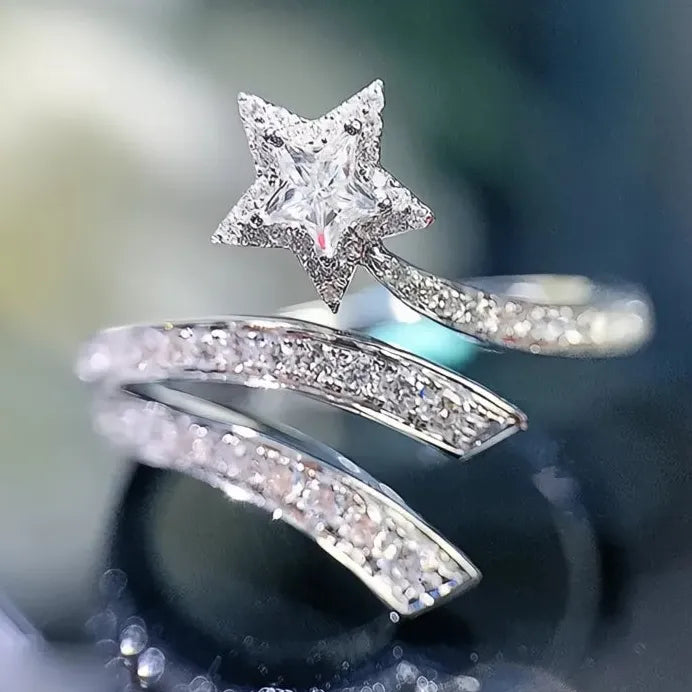 Delicate Silver Star Opening Rings for Women Party Jewelry