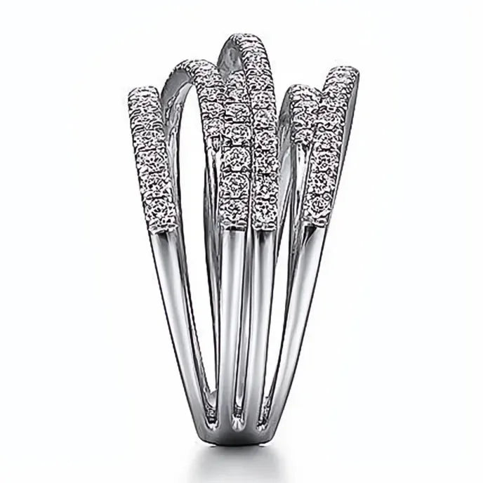 Fashion Multi-Layered Brass Cross Finger Ring with Cubic Zirconia for Women Party Jewelry