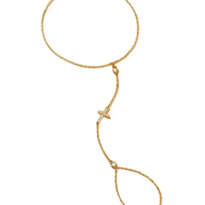 Copper Metal Cross Bracelet for Women Crystal Zircon Bead Chain Bangle Jewelry