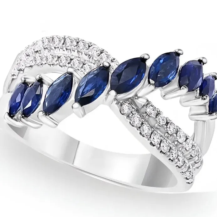 Women's Geometric Cross Ring with Blue & White Cubic Zirconia Jewelry