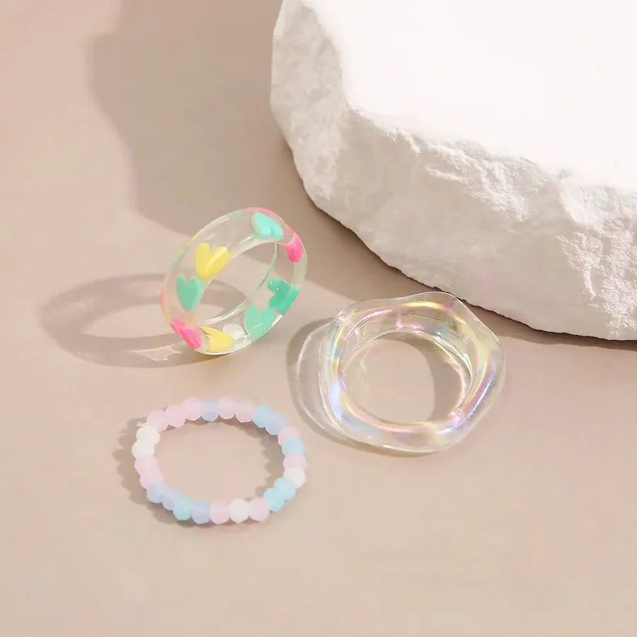Trendy Acrylic Heart Geometric Rings Set for Women Wedding Jewelry Gift