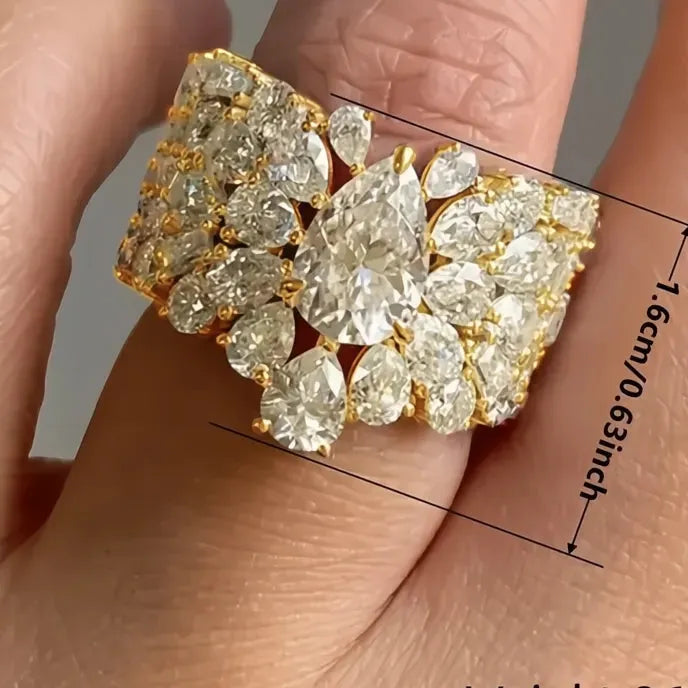 Women’s Geometric Cubic Zirconia Brass Cocktail Ring Wedding Engagement Jewelry Gift