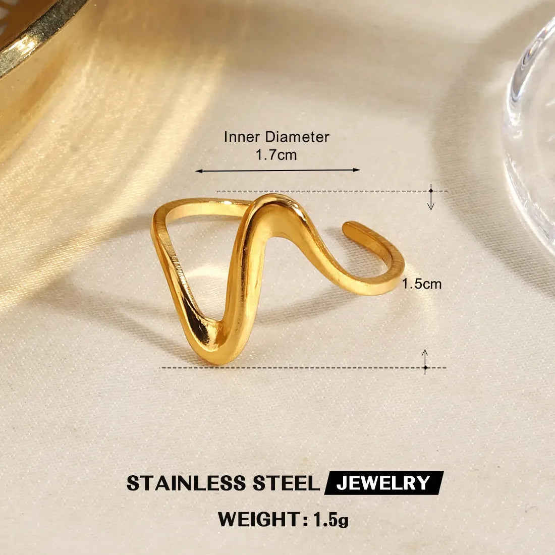 Butterfly Leaf Heart-Shaped 18K Gold Stainless Steel Ring Waterproof Gift Jewelry