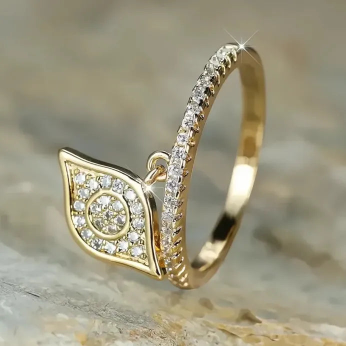 Geometric Evil Eye Cubic Zirconia Brass Ring Women’s Party Jewelry