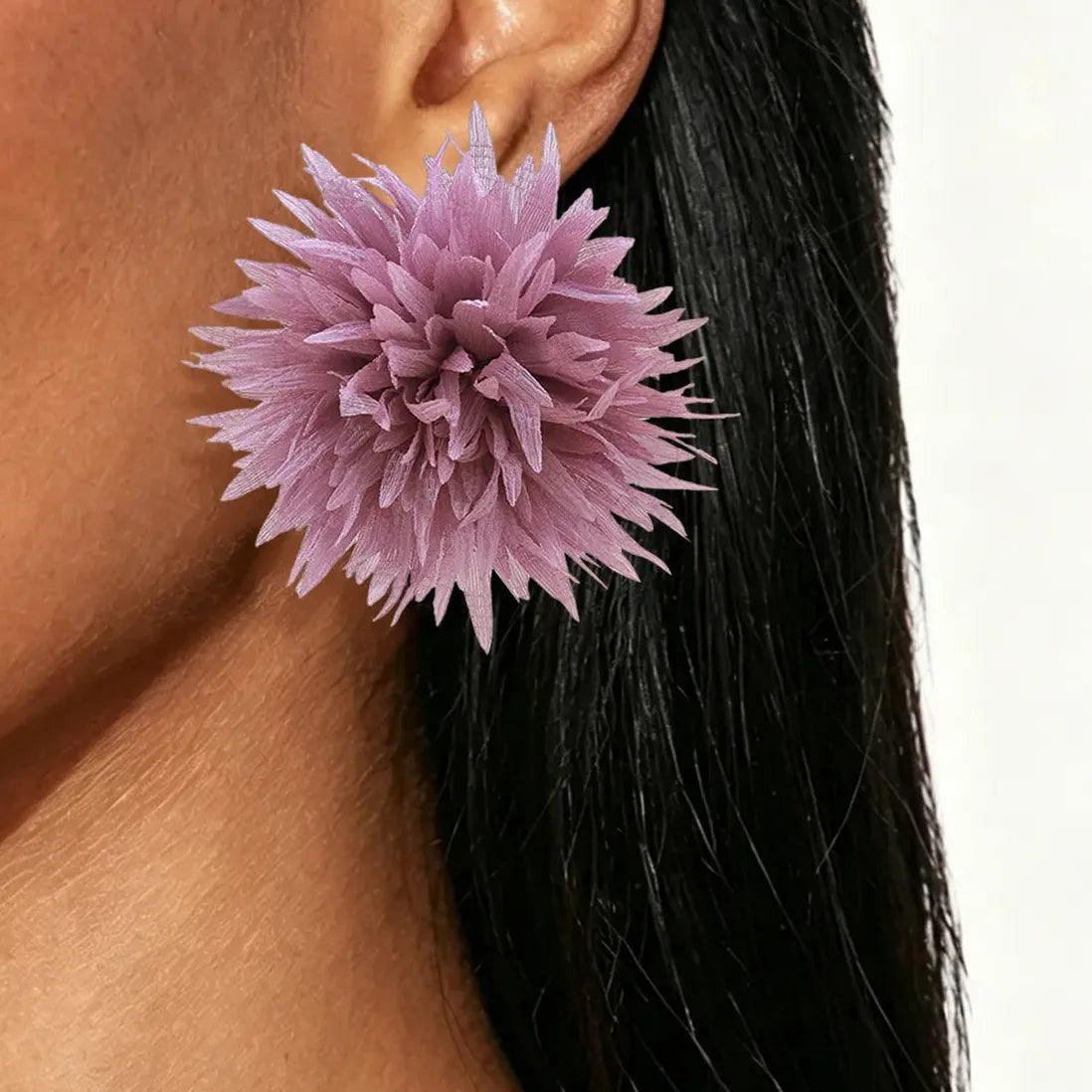 6 Colors Large Fluffy Fabric Flower Stud Earrings Women Vintage Boho Jewelry