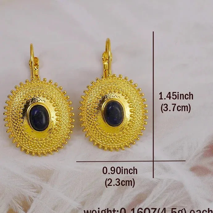 Fashion Women's Lapis Lazuli Drop Earrings Gold Leverback Zinc Alloy Gift