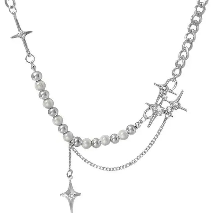 Kpop Star Pendant Necklace Men Women Beaded Pearl Tassel Choker Jewelry