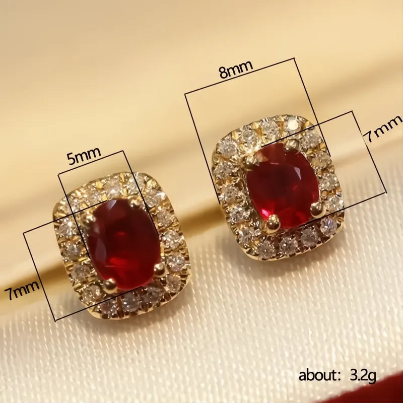 Fashion Red Cubic Zirconia Stud Earrings Gold Color Wedding Ear Accessories for Women