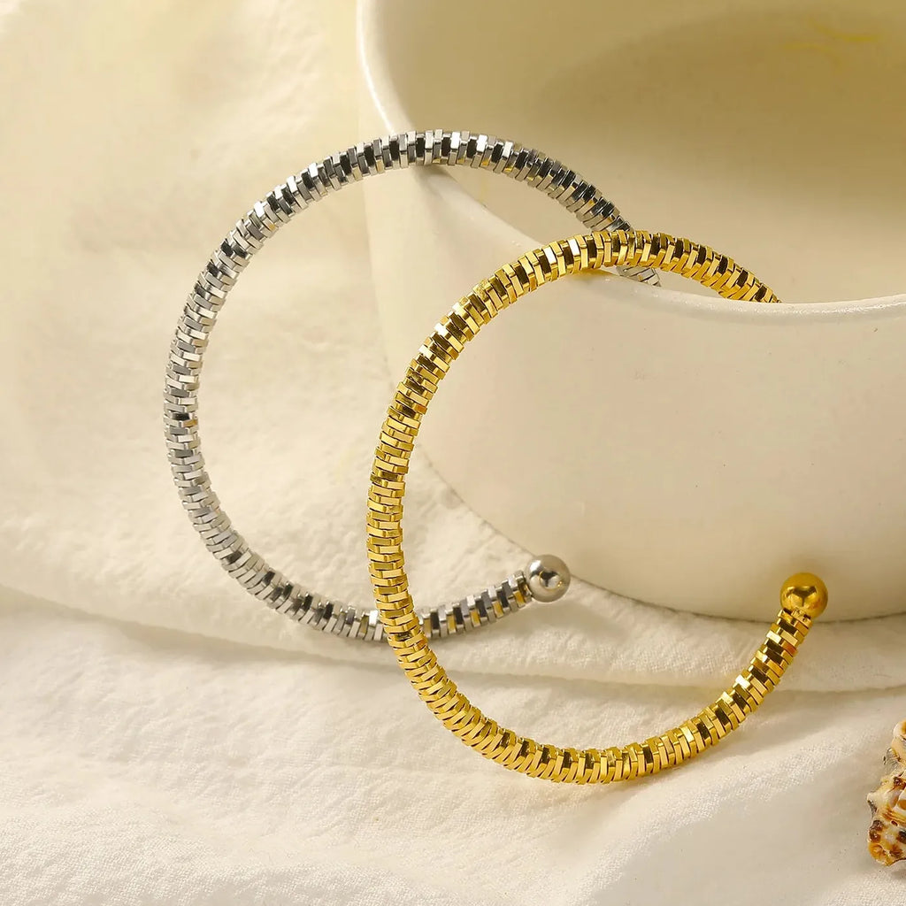 18k Gold Plated Stainless Steel Geometric Open Cuff Bracelet Women Vintage Jewelry
