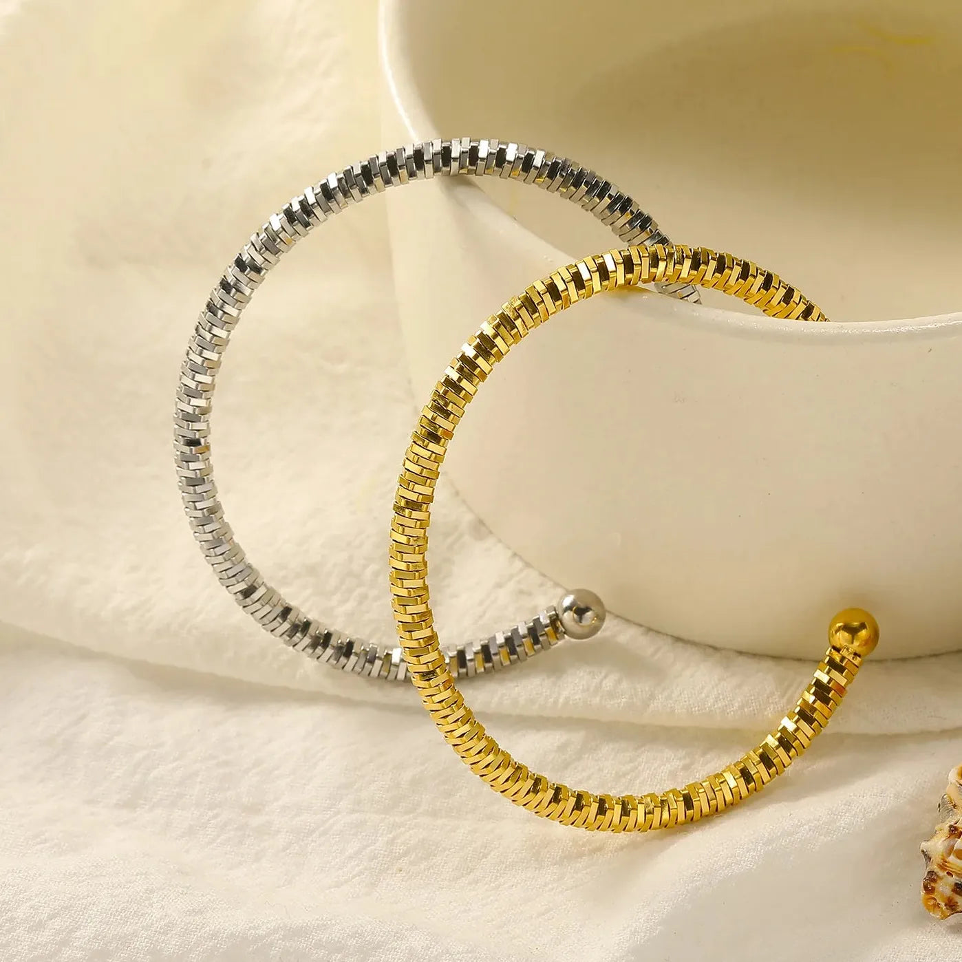 18k Gold Plated Stainless Steel Geometric Open Cuff Bracelet Women Vintage Jewelry