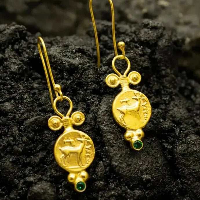 Antique Deer Coin Zinc Alloy Drop Earrings Greek Mythology Christmas Gift