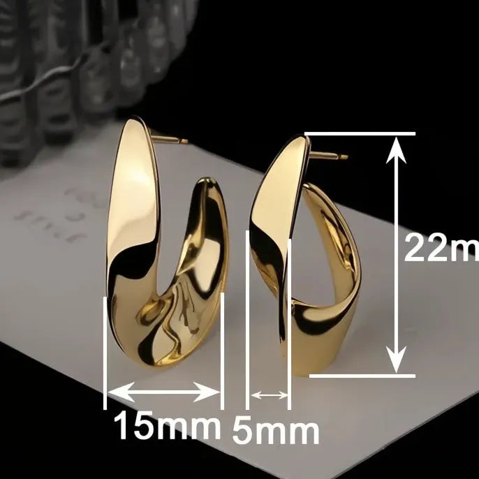 Curve Design Women Geometric Metal Hoop Earrings Gold Silver Jewelry