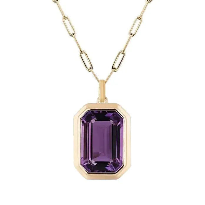 Retro Hip-Hop Multicolor Geometric Square Crystal Pendant Necklace Cuba Chain Women