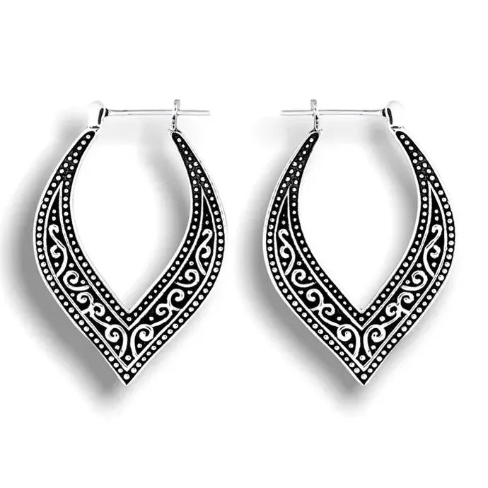 Vintage Silver Heart Drop Earrings for Women Zinc Alloy Textured Jewelry Gift