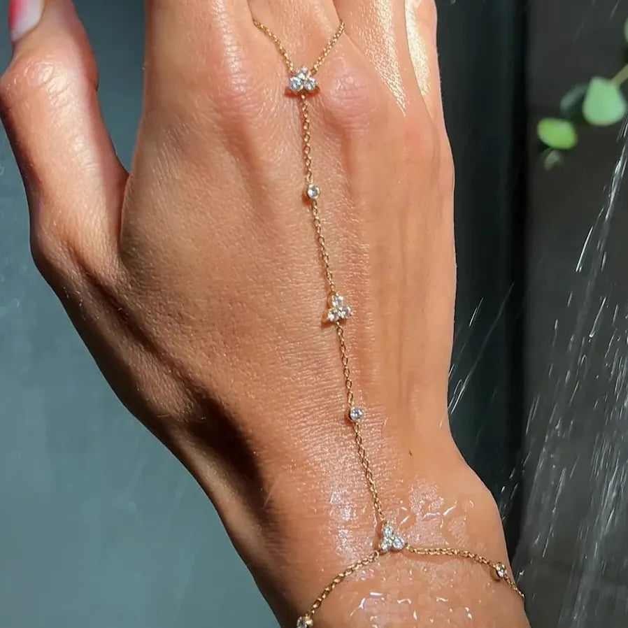 2025 Summer Rhinestone Flower Geometric Crystal Copper Bracelet for Women Jewelry