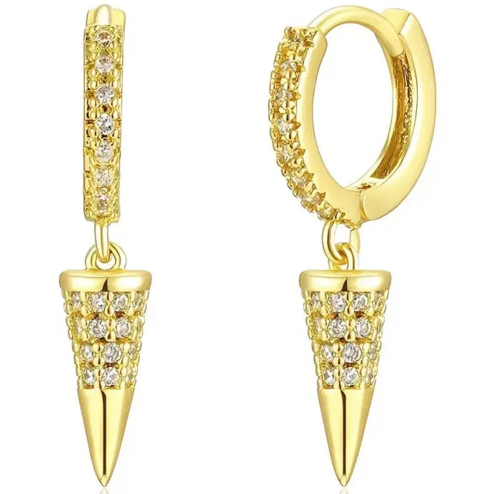 Luxury Gold Circular Cone Hoop Earrings Women Cubic Zirconia Geometric Drop