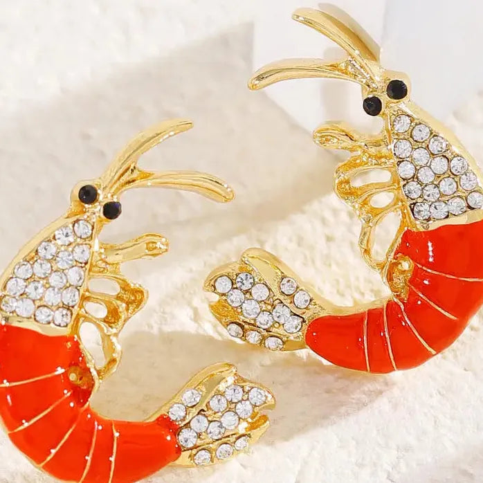Vintage Red Drip Oil Lobster Zircon Drop Earrings Women Ocean Jewelry
