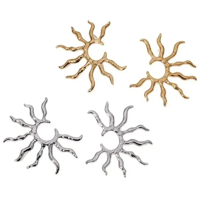 Exquisit Stainless Steel Sun Shape Stud Earrings for Women Rustproof Waterproof Jewelry